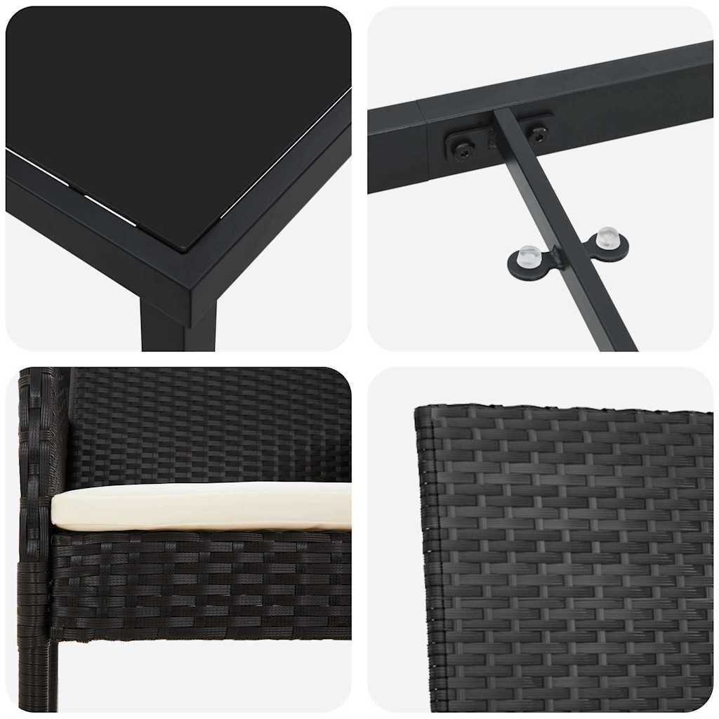 Have Spisebordssæt med pude 5 pcs Sort Poly rattan