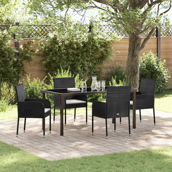 Have Spisebordssæt med pude 5 pcs Sort Poly rattan