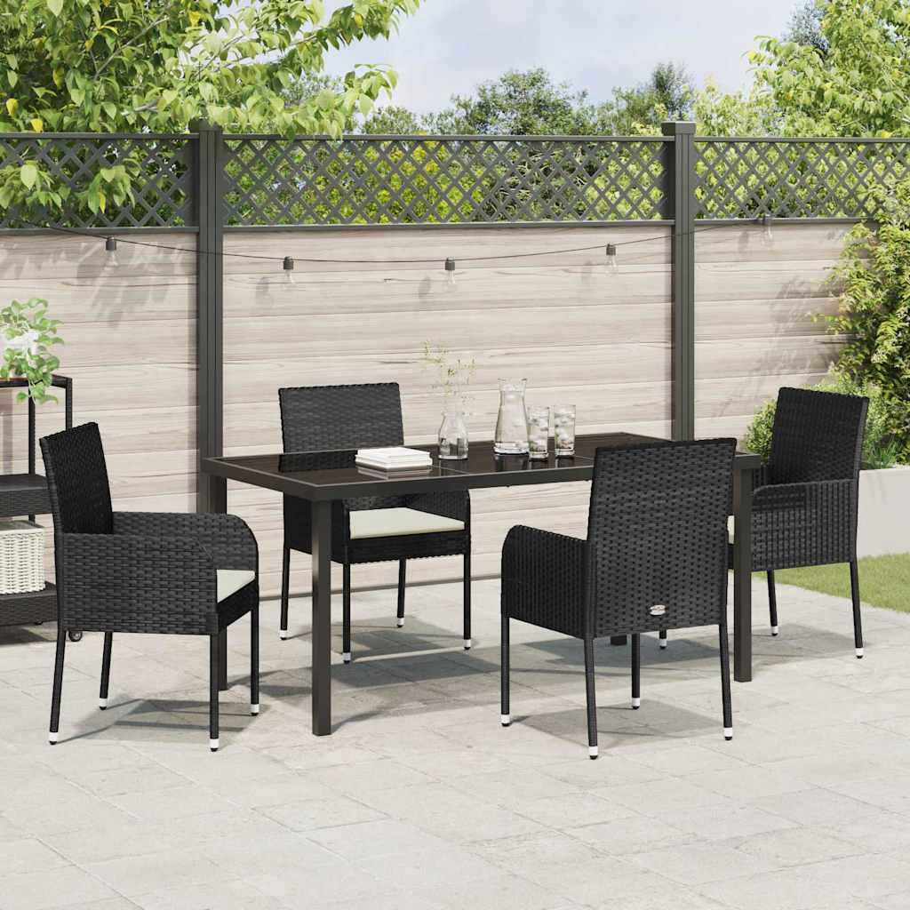 Have Spisebordssæt med pude 5 pcs Sort Poly rattan