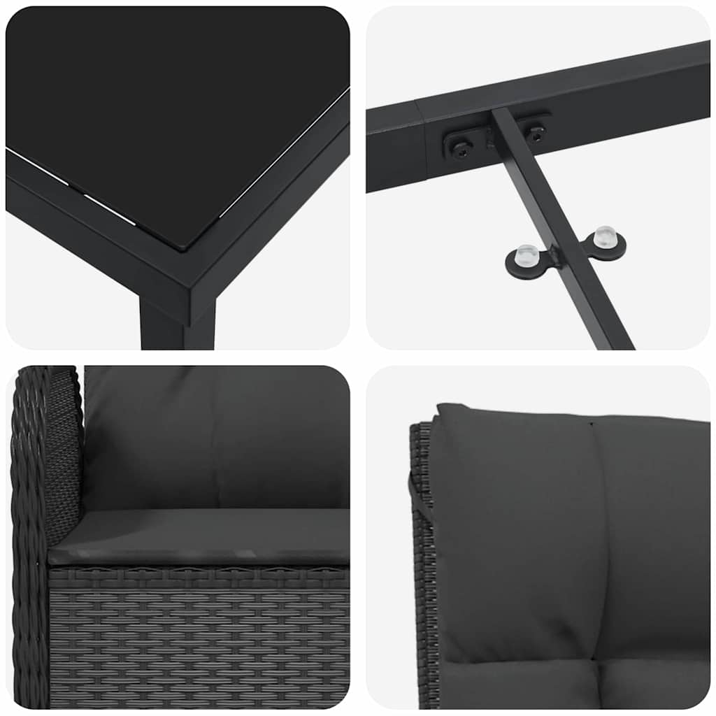 Have Spisebordssæt med pude 5 pcs Sort Poly rattan