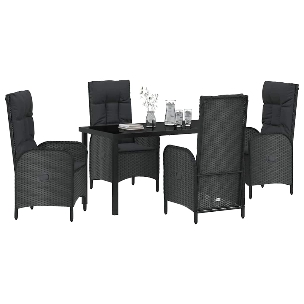 Have Spisebordssæt med pude 5 pcs Sort Poly rattan