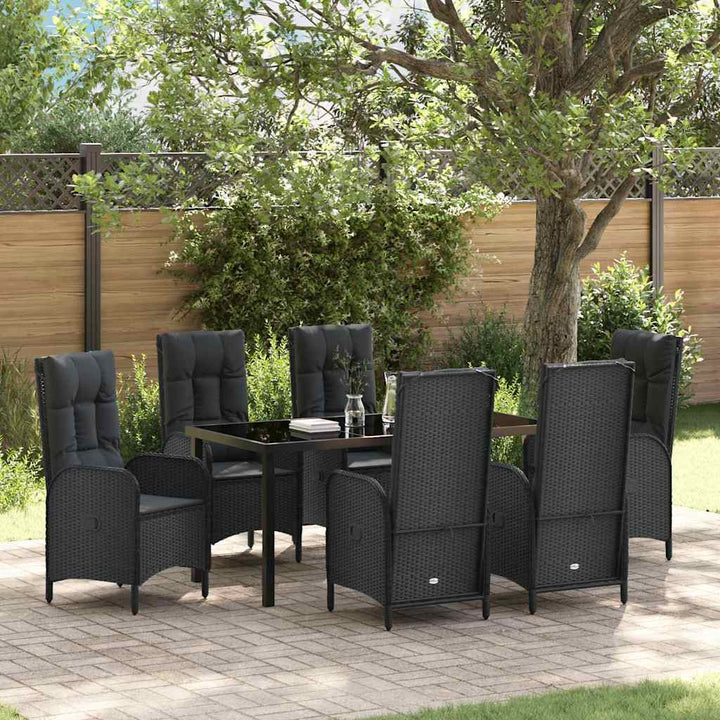 Have Spisebordssæt med pude 7 pcs Sort Poly rattan
