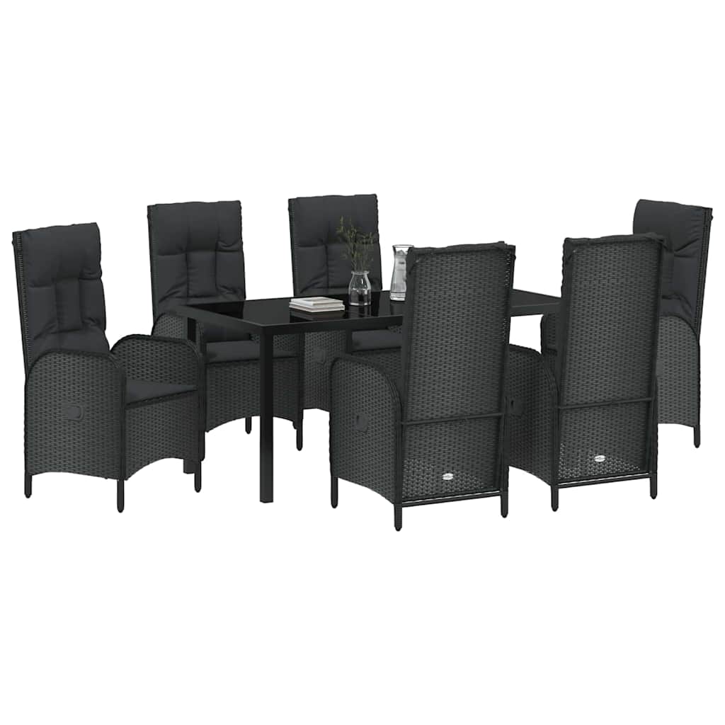 Have Spisebordssæt med pude 7 pcs Sort Poly rattan
