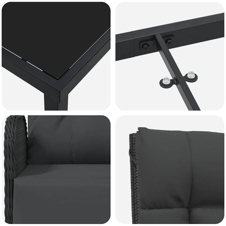 Have Spisebordssæt med pude 3 pcs Sort Poly rattan