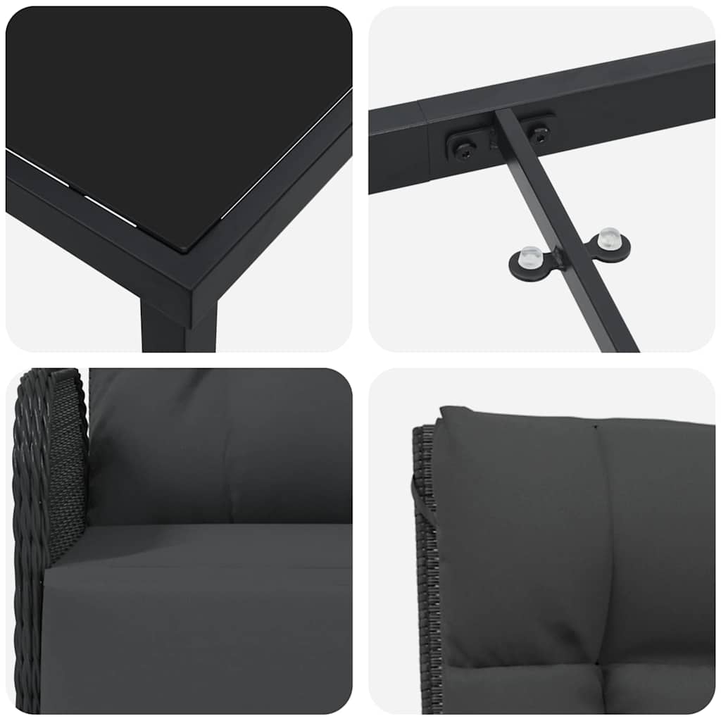 Have Spisebordssæt med pude 7 pcs Sort Poly rattan