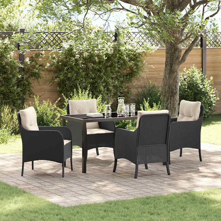 Have Spisebordssæt med pude 5 pcs Sort Poly rattan
