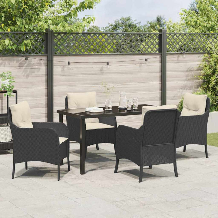 Have Spisebordssæt med pude 5 pcs Sort Poly rattan