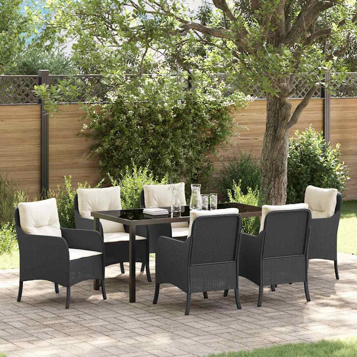 Have Spisebordssæt med pude 7 pcs Sort Poly rattan