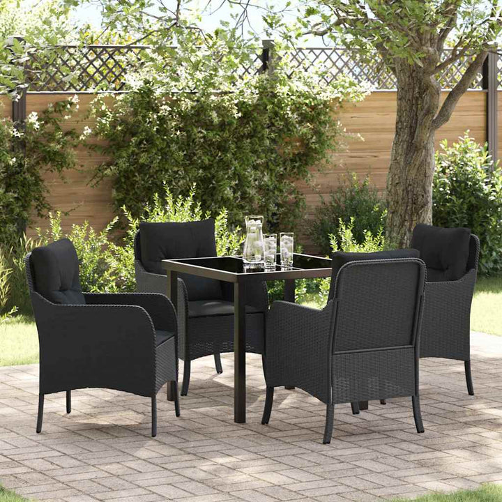 Have Spisebordssæt med pude 5 pcs Sort Poly rattan
