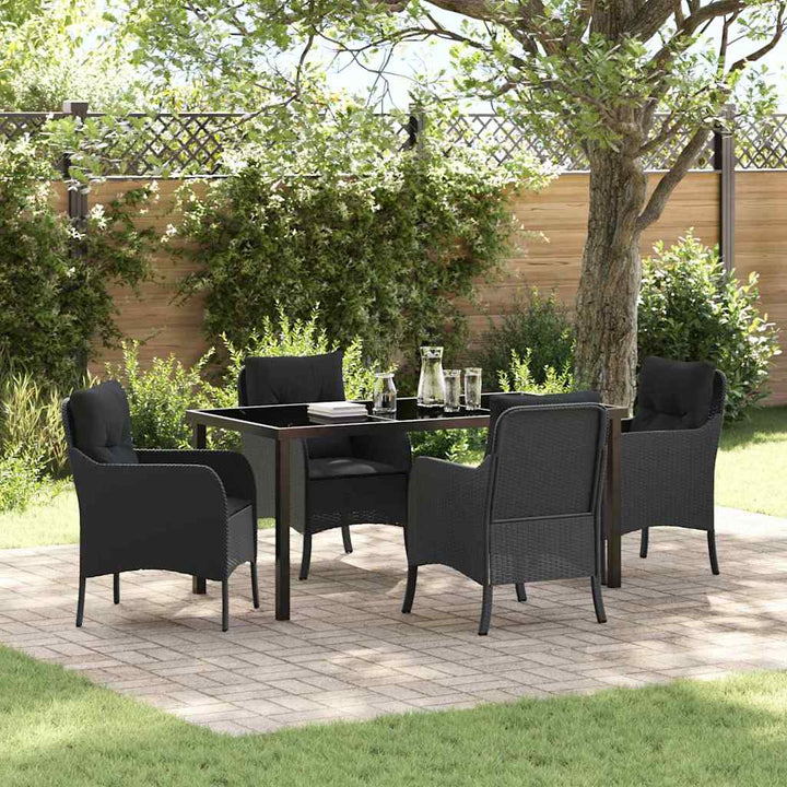 Have Spisebordssæt med pude 5 pcs Sort Poly rattan