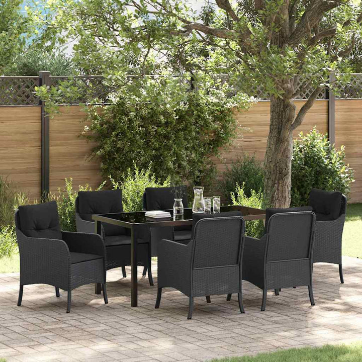 Have Spisebordssæt med pude 7 pcs Sort Poly rattan