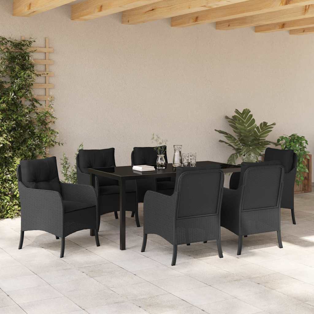 Have Spisebordssæt med pude 7 pcs Sort Poly rattan