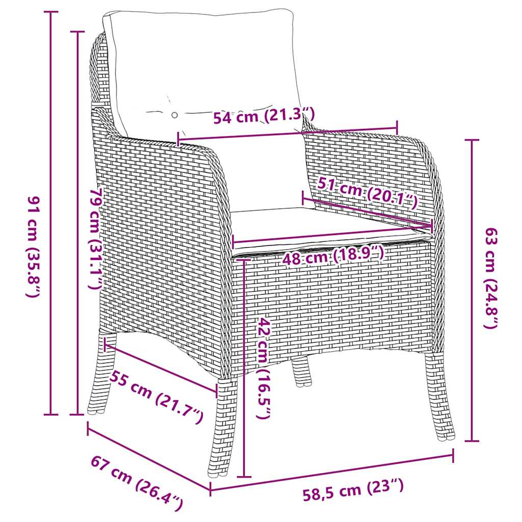 Have Spisebordssæt med pude 3 pcs Brun Poly rattan