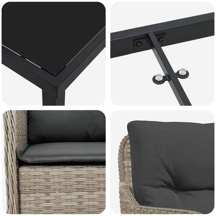 Have Spisebordssæt med pude 7 pcs Lysegrå Poly rattan