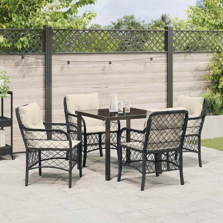 Have Spisebordssæt med pude 5 pcs Sort Poly rattan