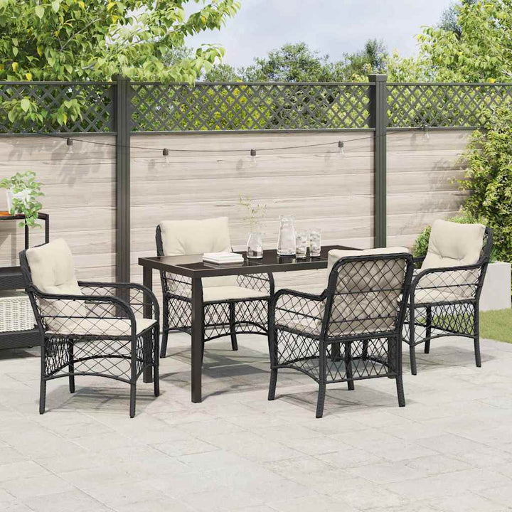 Have Spisebordssæt med pude 5 pcs Sort Poly rattan