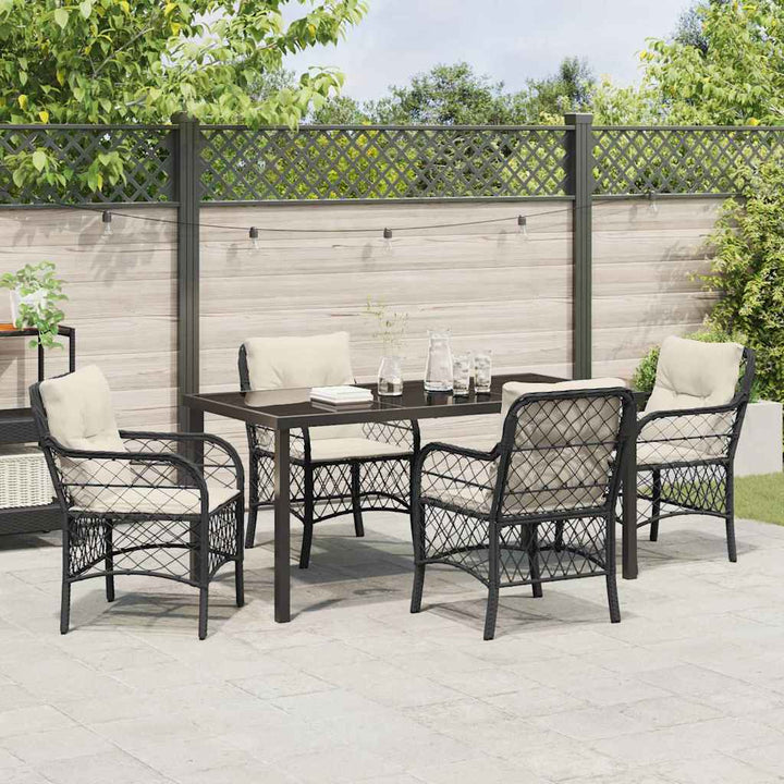 Have Spisebordssæt med pude 5 pcs Sort Poly rattan
