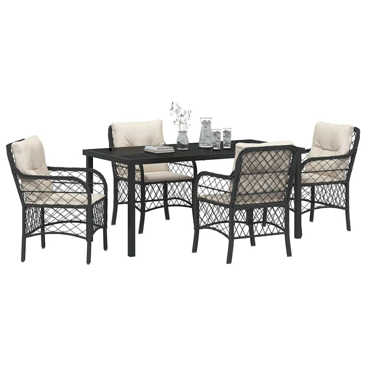 Have Spisebordssæt med pude 5 pcs Sort Poly rattan