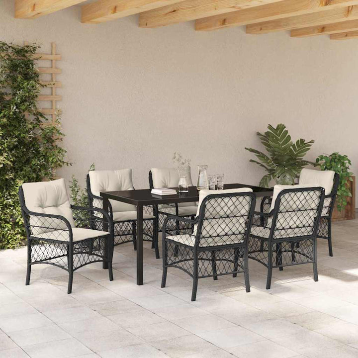 Have Spisebordssæt med pude 7 pcs Sort Poly rattan