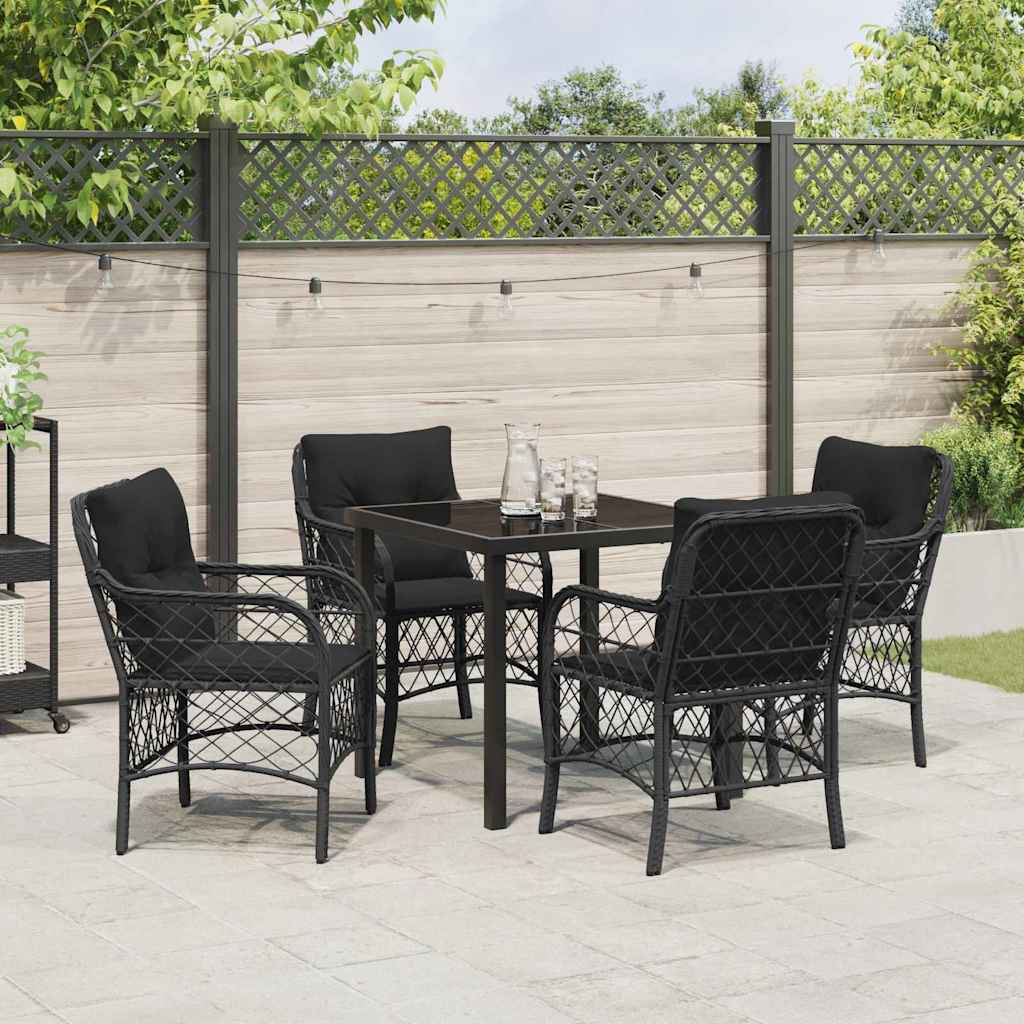 Have Spisebordssæt med pude 5 pcs Sort Poly rattan
