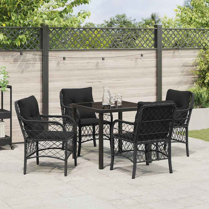 Have Spisebordssæt med pude 5 pcs Sort Poly rattan