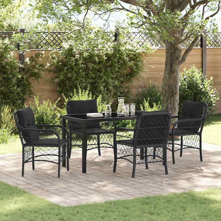 Have Spisebordssæt med pude 5 pcs Sort Poly rattan