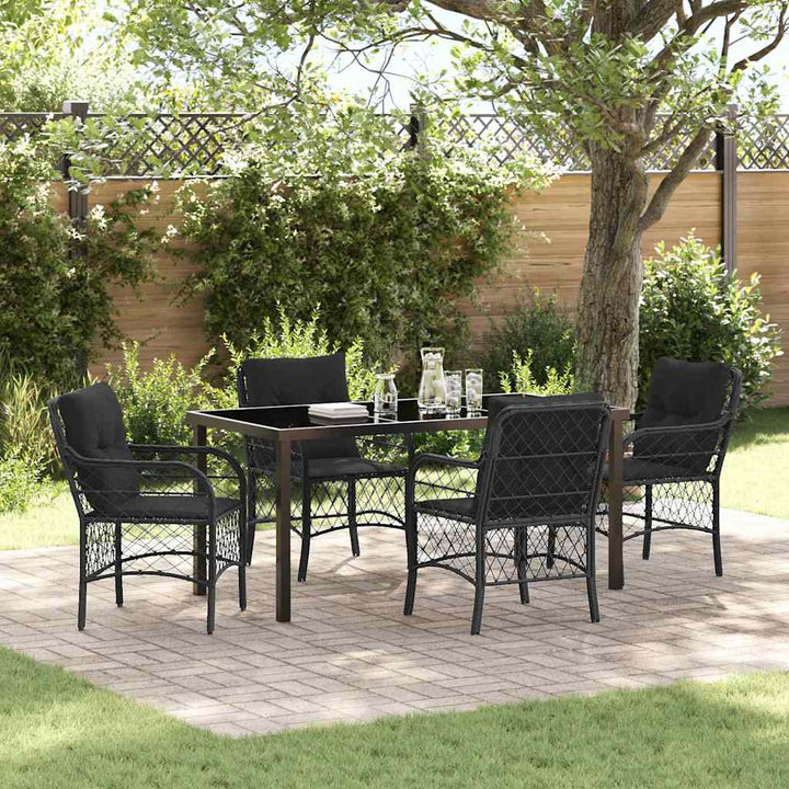 Have Spisebordssæt med pude 5 pcs Sort Poly rattan