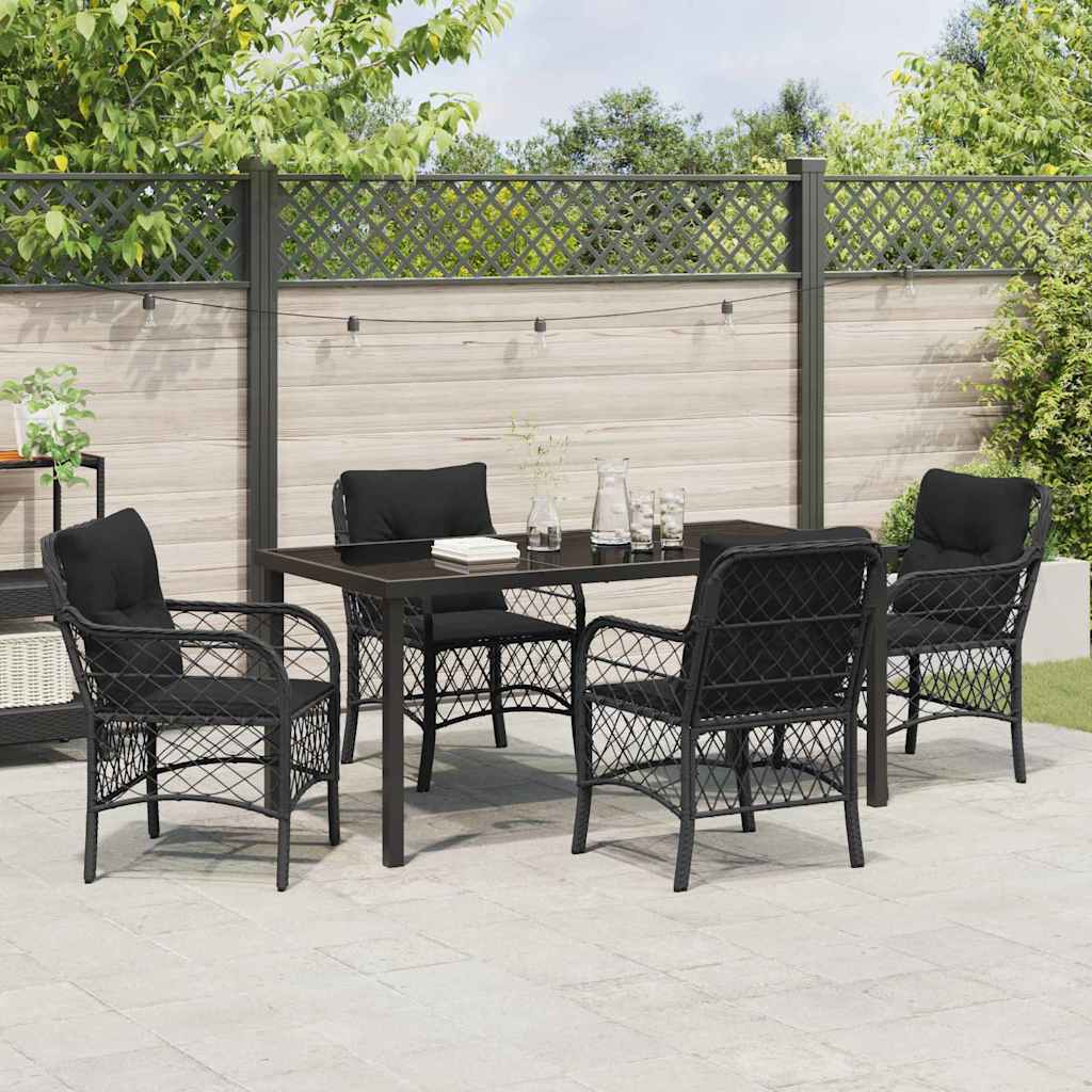Have Spisebordssæt med pude 5 pcs Sort Poly rattan