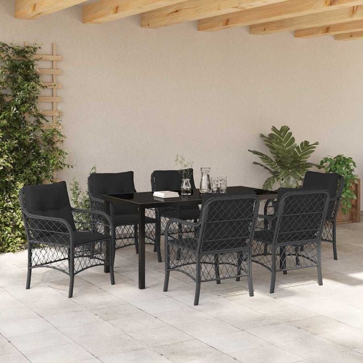 Have Spisebordssæt med pude 7 pcs Sort Poly rattan