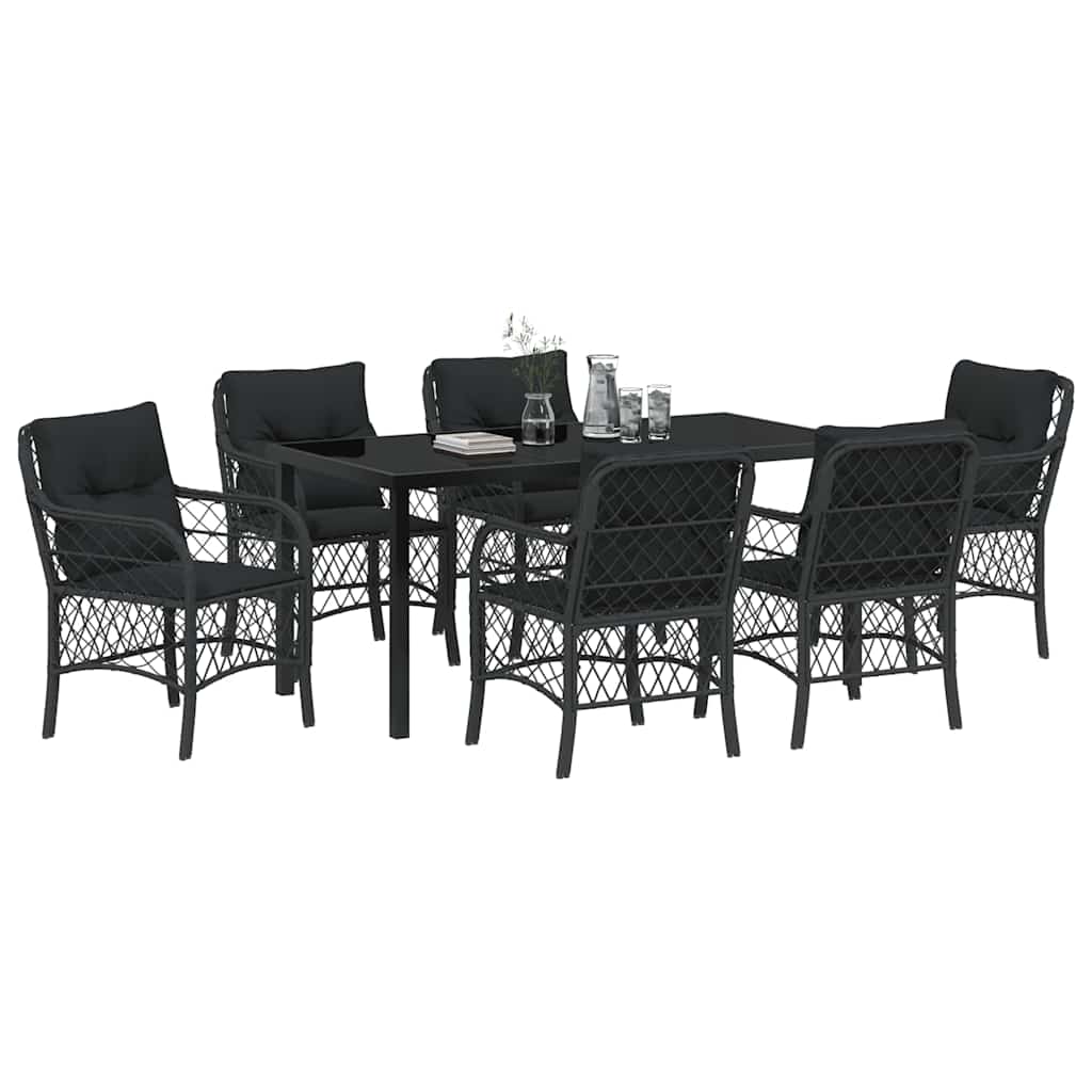 Have Spisebordssæt med pude 7 pcs Sort Poly rattan