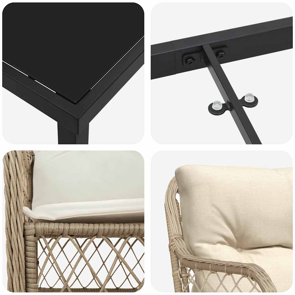 Have Spisebordssæt med pude 3 pcs Beige Poly rattan