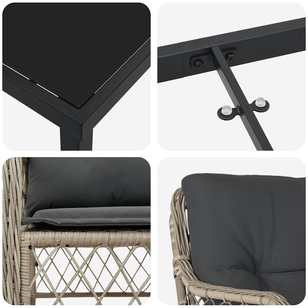 Have Spisebordssæt med pude 3 pcs Lysegrå Poly rattan