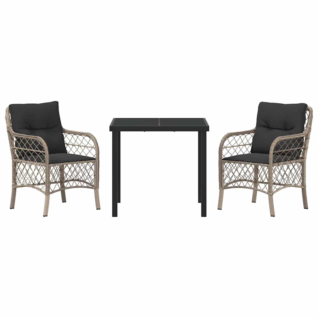 Have Spisebordssæt med pude 3 pcs Lysegrå Poly rattan