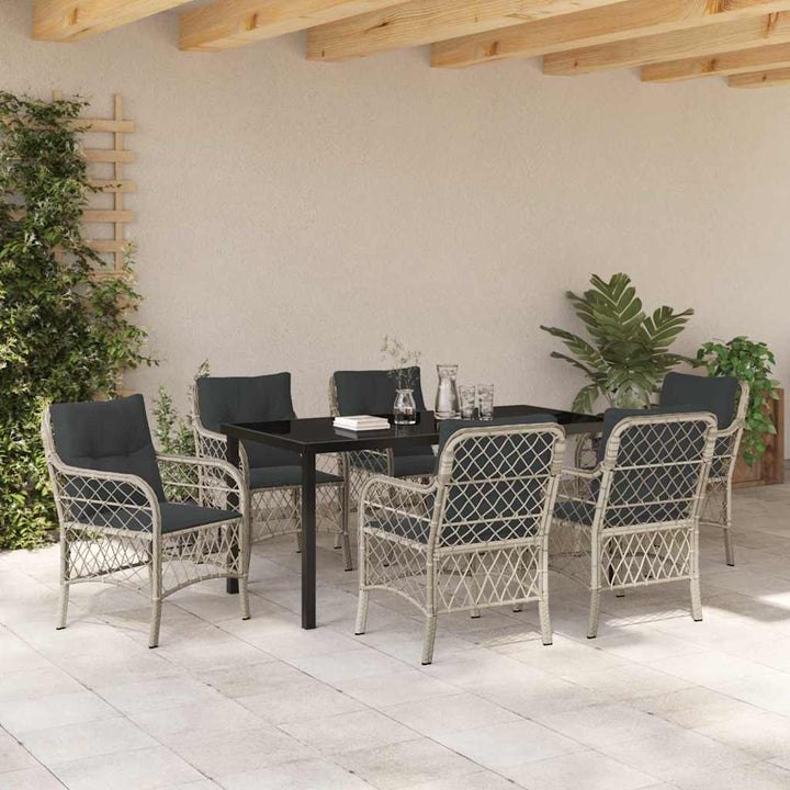 Have Spisebordssæt med pude 7 pcs Lysegrå Poly rattan