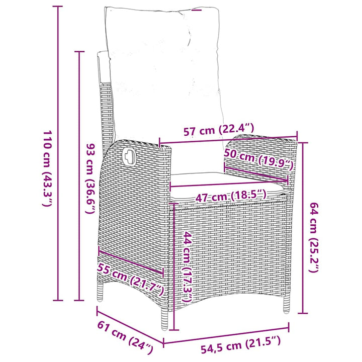 Have Spisebordssæt 3 pcs Brun polyrattan