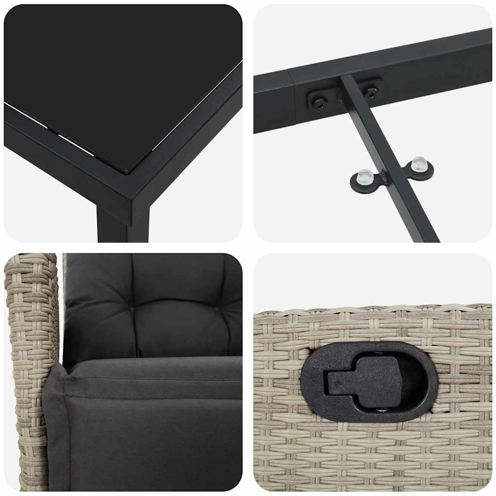 Have Spisebordssæt 3 pcs Lysegrå Poly rattan