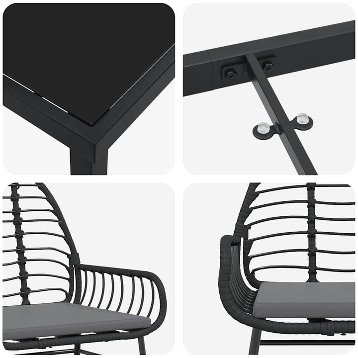 Have Spisebordssæt 3 pcs Sort polyrattan