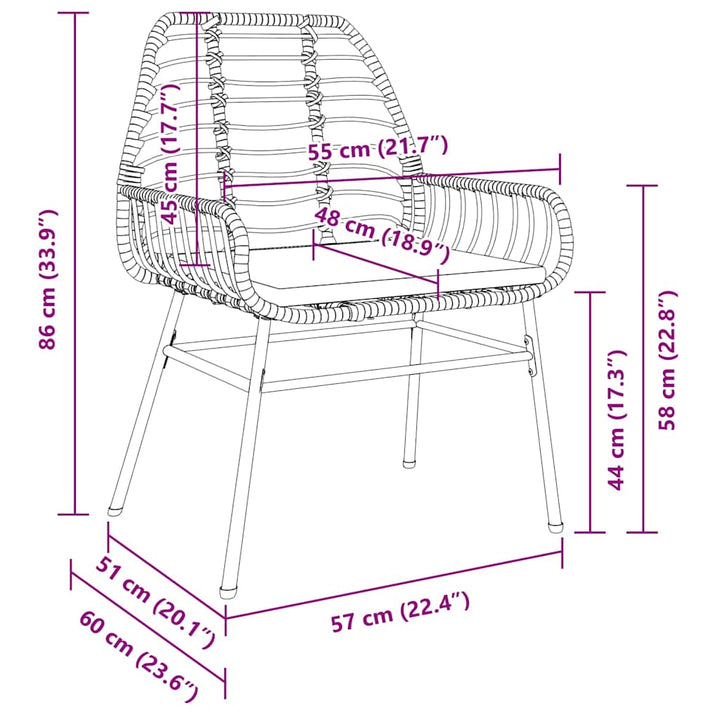 Have Spisebordssæt 3 pcs Brun polyrattan