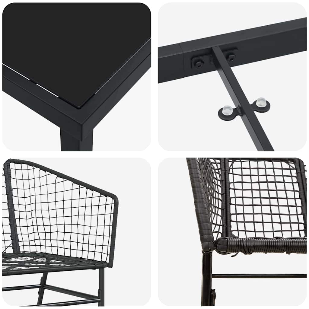Have Spisebordssæt 3 pcs Sort polyrattan