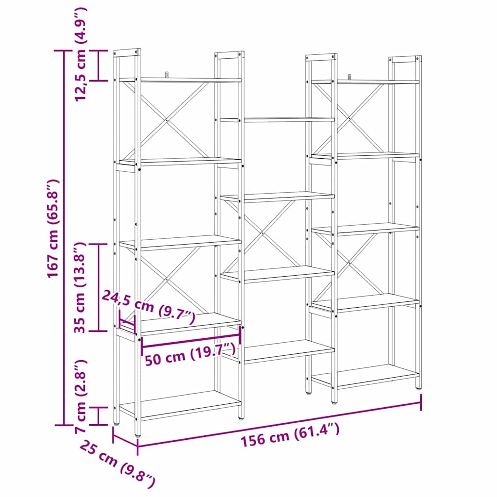Bogreol Gammelt træ 156 x 25 x 167.5 cm Konstrueret træ