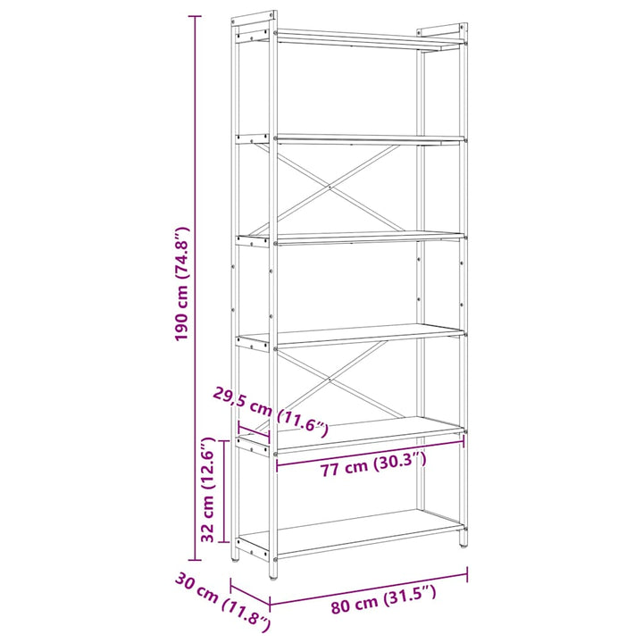 Bogreol Sort eg 80 x 30 x 188 cm Konstrueret træ
