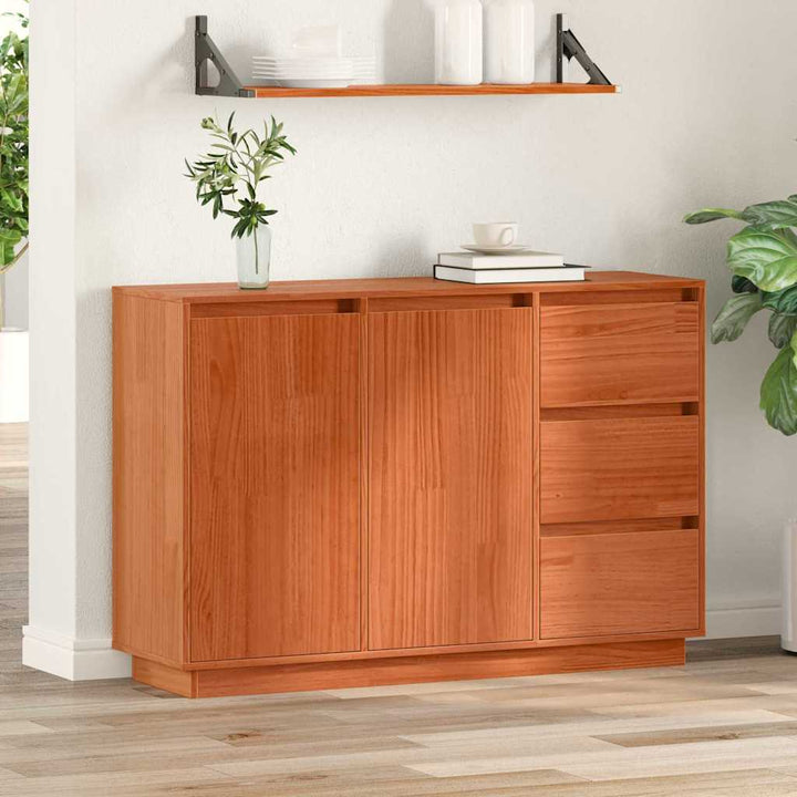Sideboard med skuffe Brun 111 x 34 x 75 cm Massivt fyrretræ