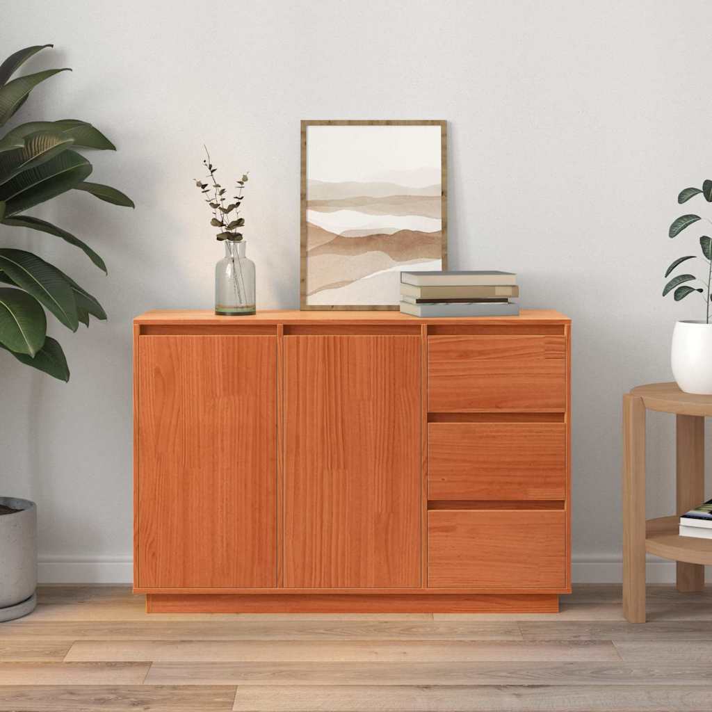 Sideboard med skuffe Brun 111 x 34 x 75 cm Massivt fyrretræ