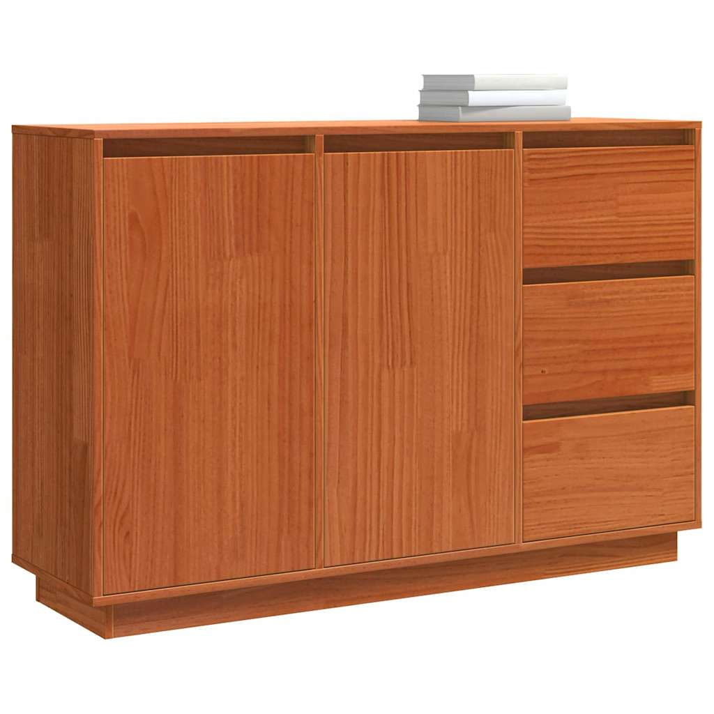 Sideboard med skuffe Brun 111 x 34 x 75 cm Massivt fyrretræ