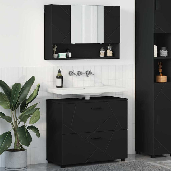 Badeværelsesmøbel sæt med skuffe 2 pcs Sort 76,5 x 35 x 64 cm