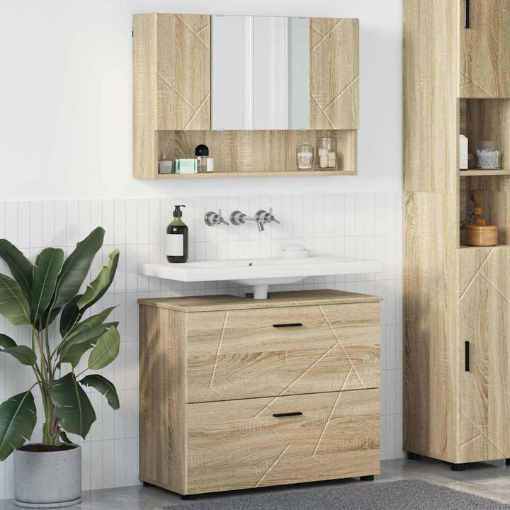 Badeværelsesmøbel sæt med dør 2 pcs Sonoma-eg 76,5 x 35 x 64 cm