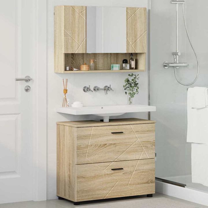 Badeværelsesmøbel sæt med dør 2 pcs Sonoma-eg 76,5 x 35 x 64 cm