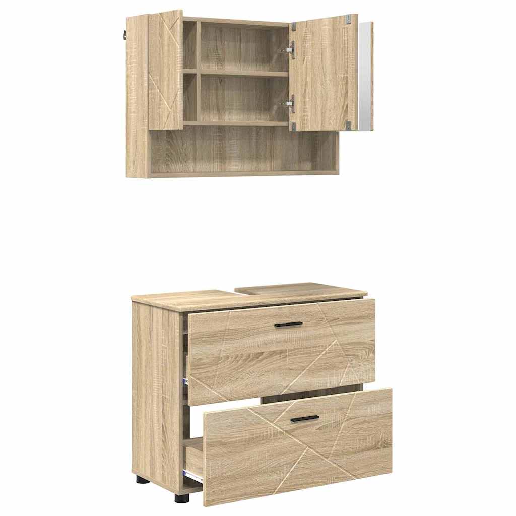 Badeværelsesmøbel sæt med dør 2 pcs Sonoma-eg 76,5 x 35 x 64 cm