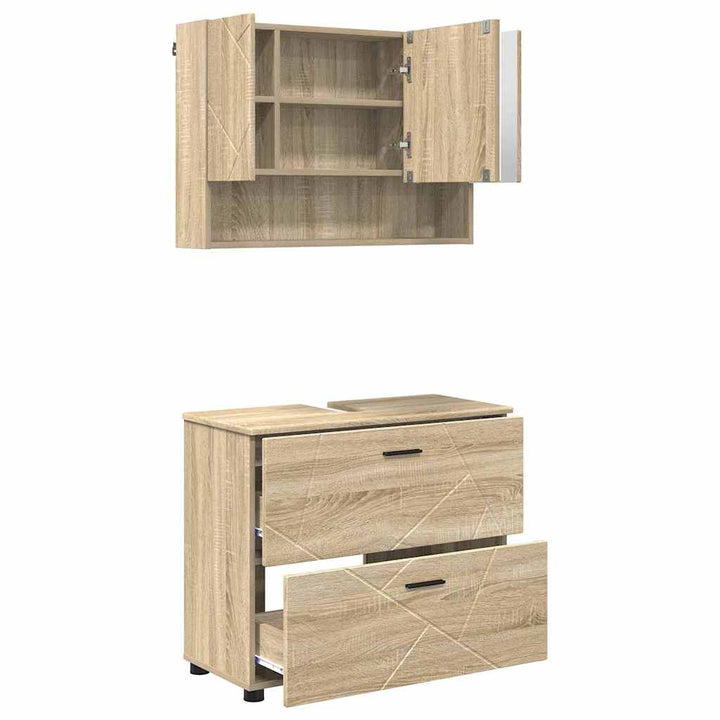 Badeværelsesmøbel sæt med dør 2 pcs Sonoma-eg 76,5 x 35 x 64 cm