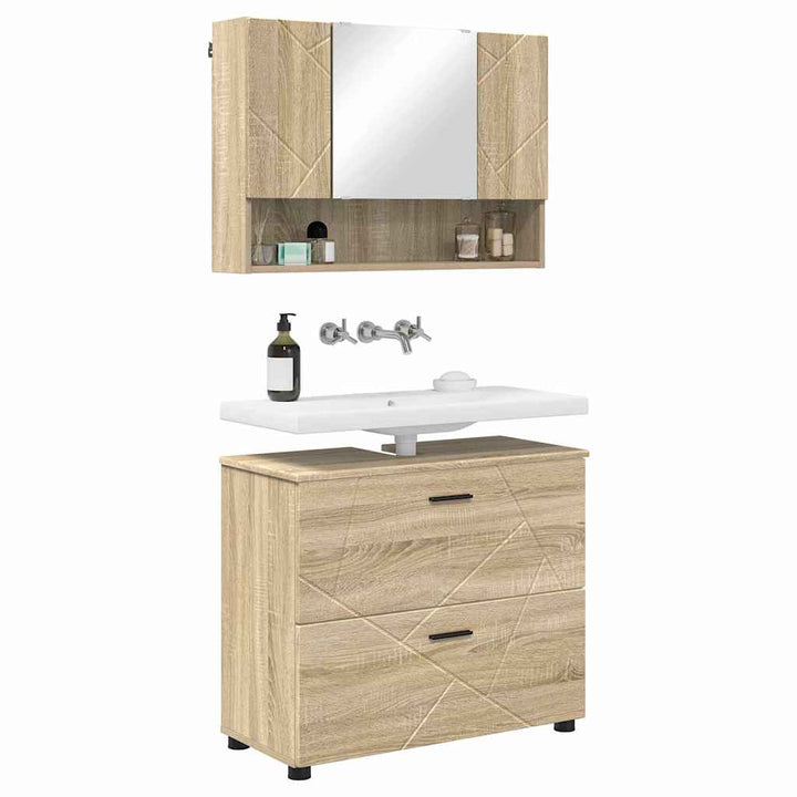 Badeværelsesmøbel sæt med dør 2 pcs Sonoma-eg 76,5 x 35 x 64 cm